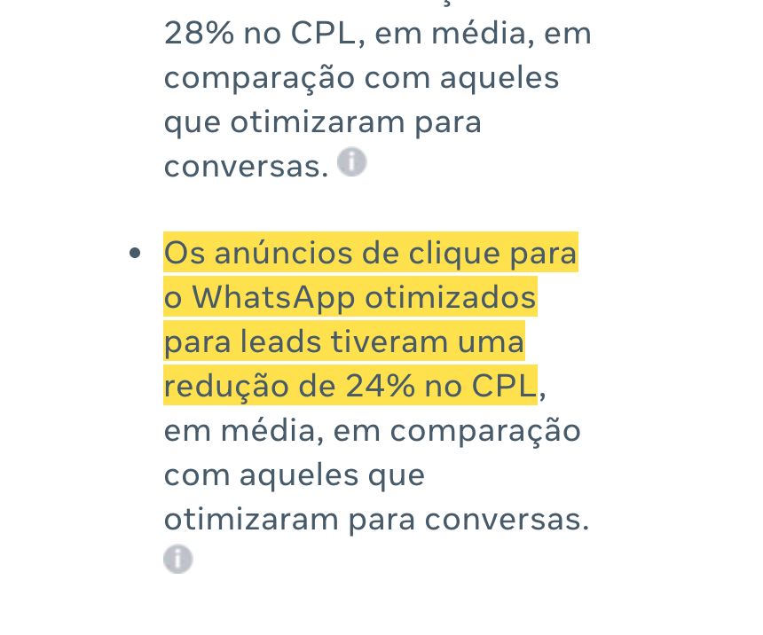 Print: WhatsApp por lead: custo 24% menor